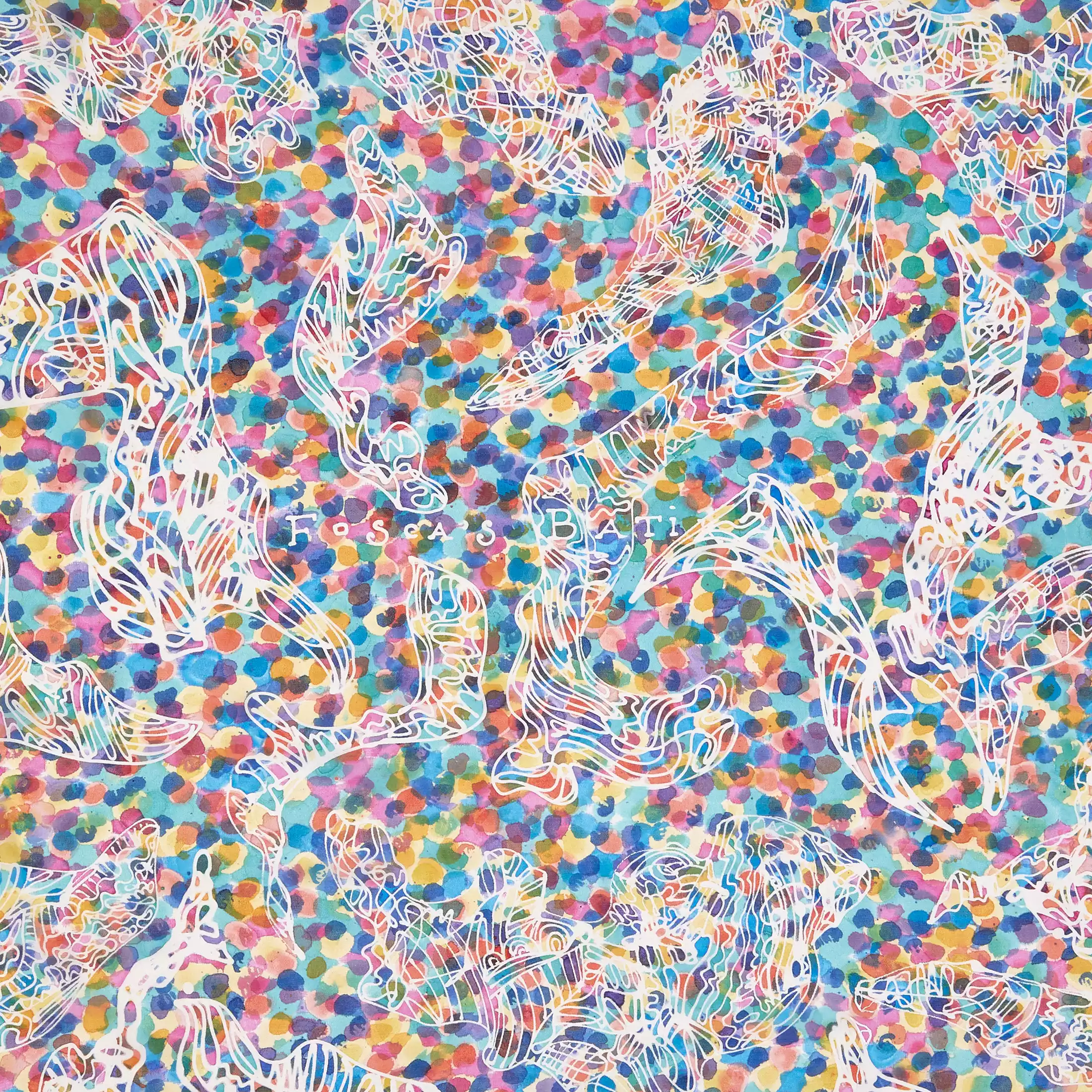 Un dettaglio del dipinto sulla stola da donna in seta dipinta a mano "Life between island" di Fosca's Batik
